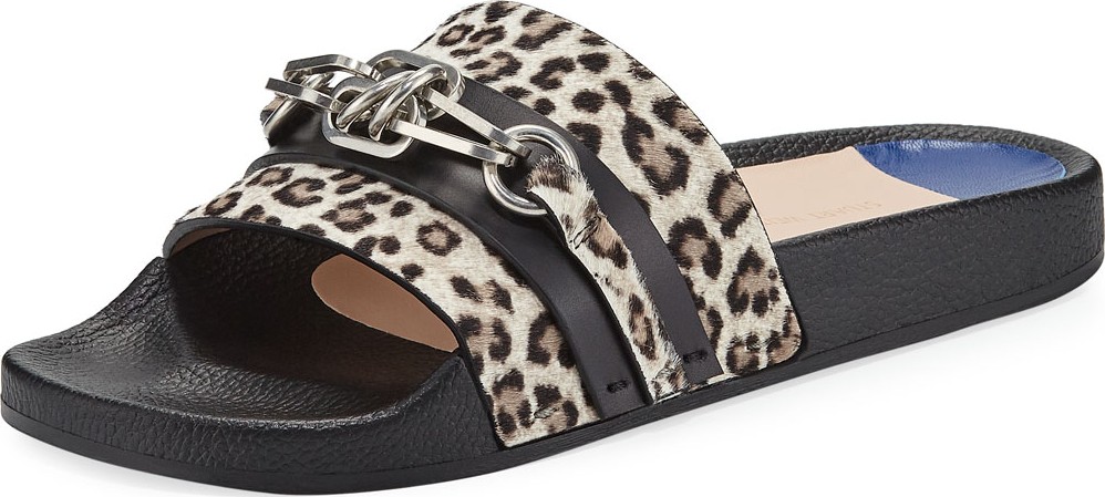 Stuart Weitzman Cadena Leopard Chain Pool Slide Sandal