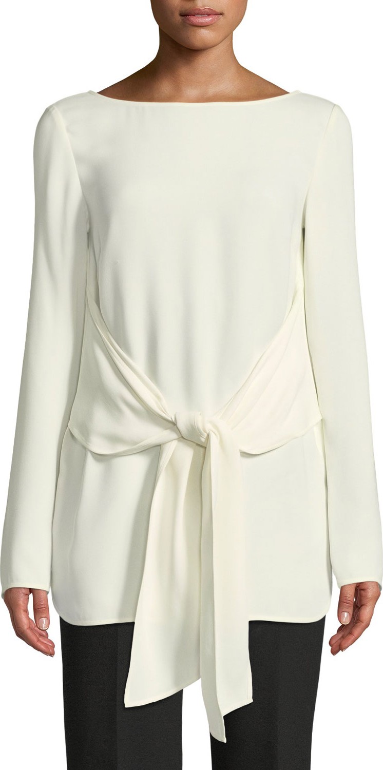 St. John Long-Sleeve Tie-Waist Georgette Top