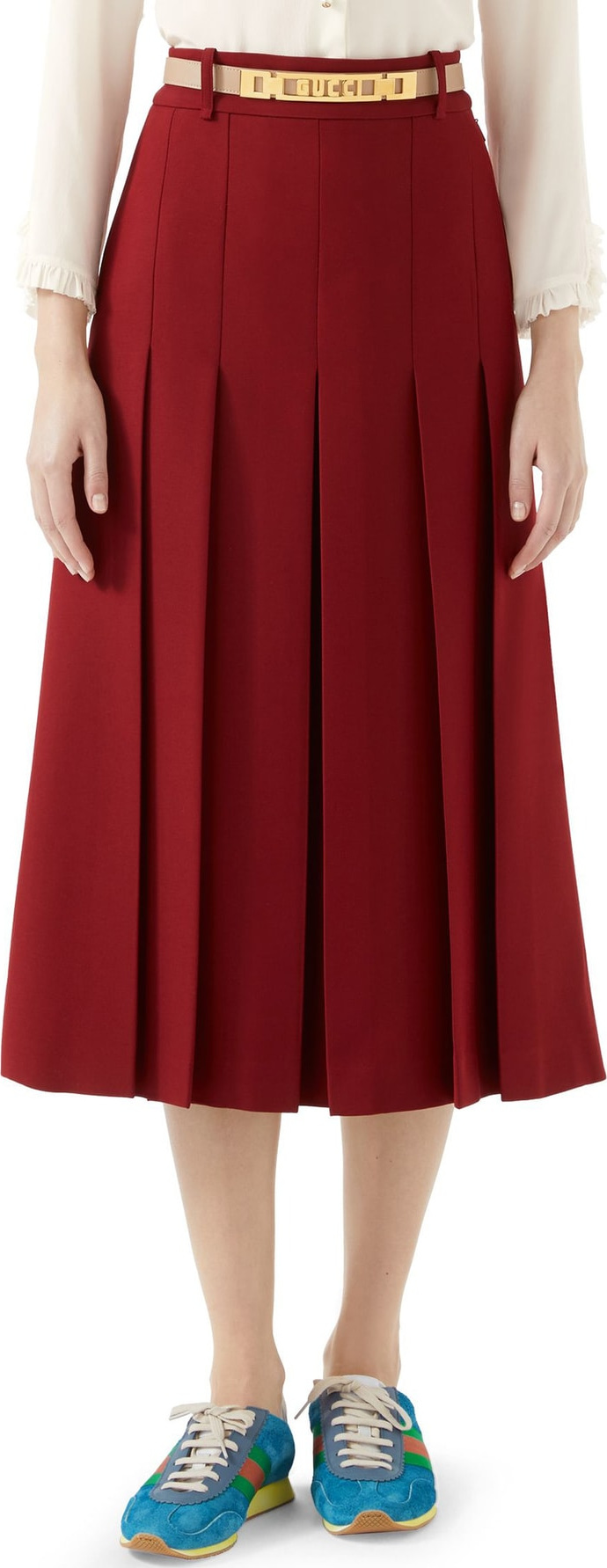 Gucci Logo Belt Pleated Midi Skirt