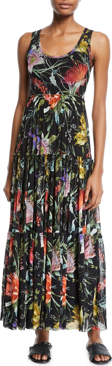 Fuzzi Tiered Tulle Maxi Dress Coverup