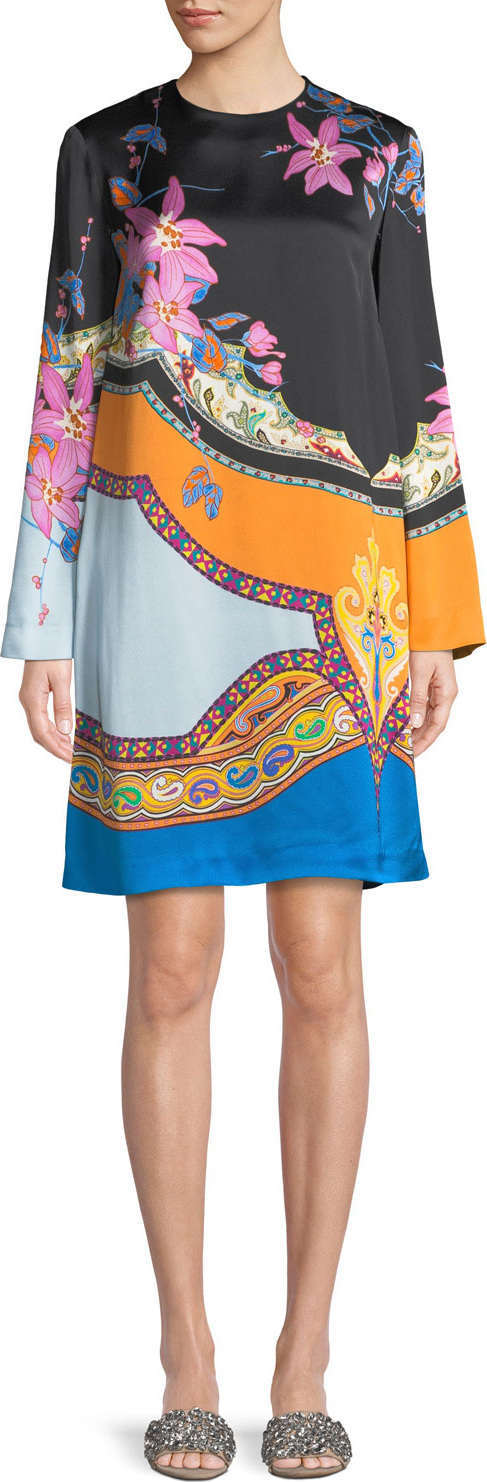 Etro Scarf-Print Long-Sleeve Shift Dress