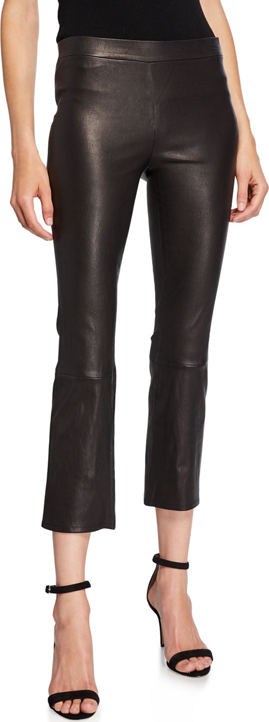 J BRAND Mid-Rise Boot-Cut Cropped Pull-On Leather Pants